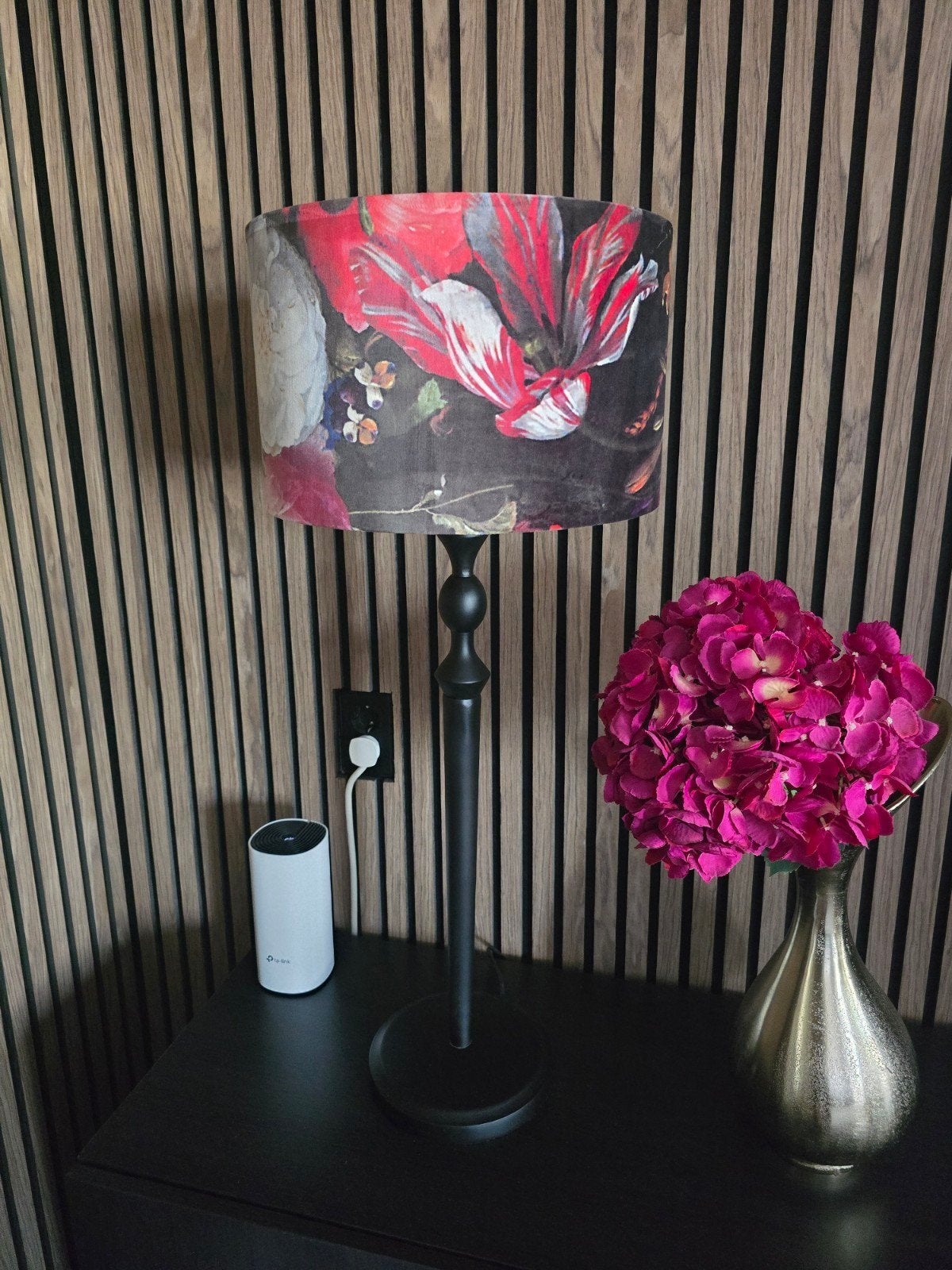 Riviera Maison Tafellamp met Bloemenkap - Zwart, Zwart, Klassiek, Riviera Maison, Met kap