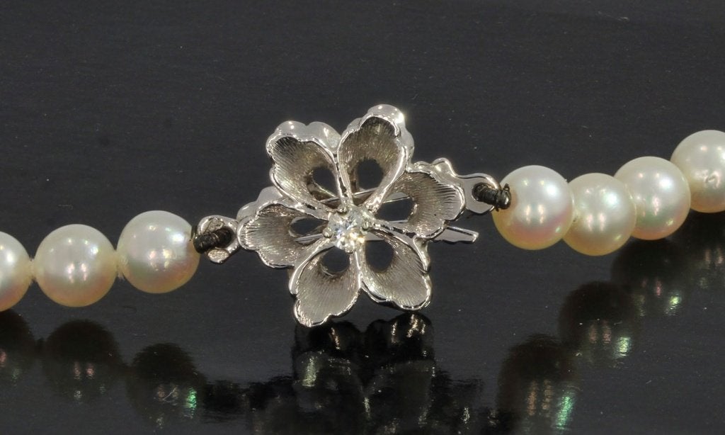 Diamanten slot 14k goud Akoya parel fraaie ketting dames, Voordeelsieraden, Verzenden, Zo goed als nieuw, Met edelsteen