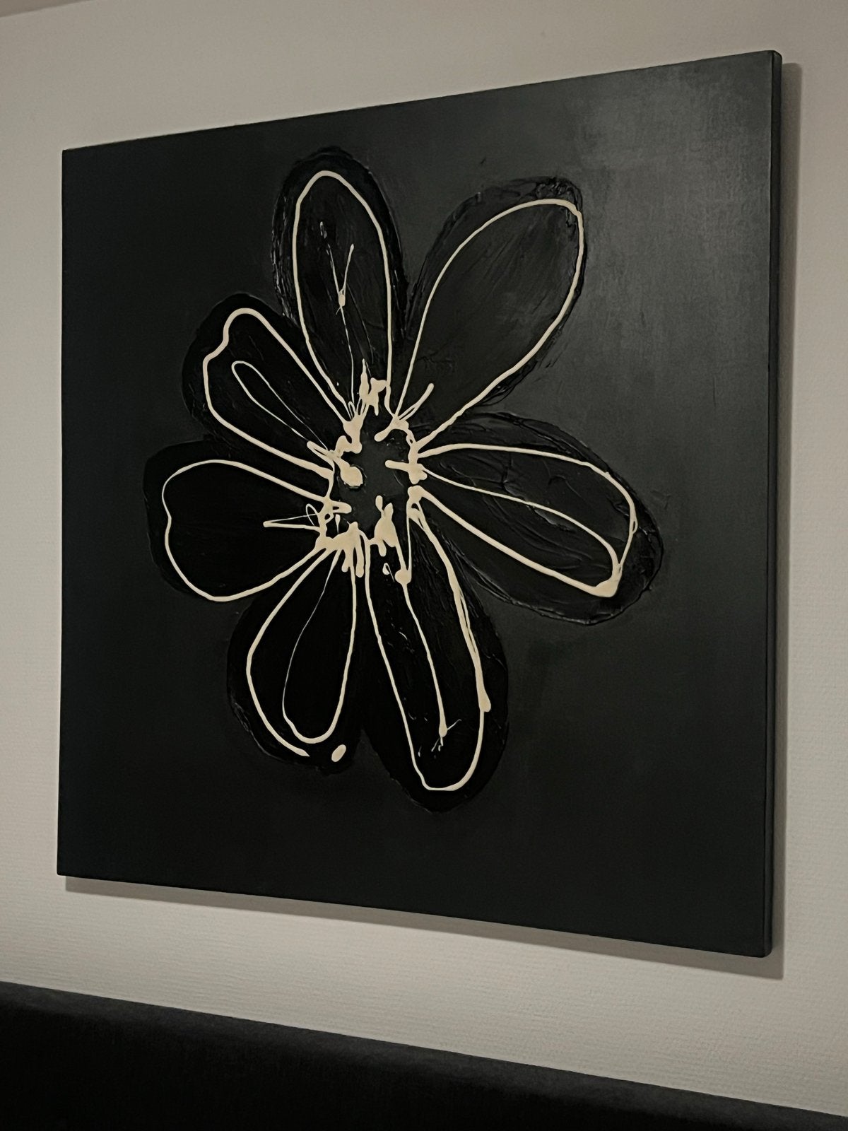 Modern schilderij bloem zwart wit acrylverf, Antiek en Kunst, Ophalen, Acrylverf, Met textuur, Bloemen