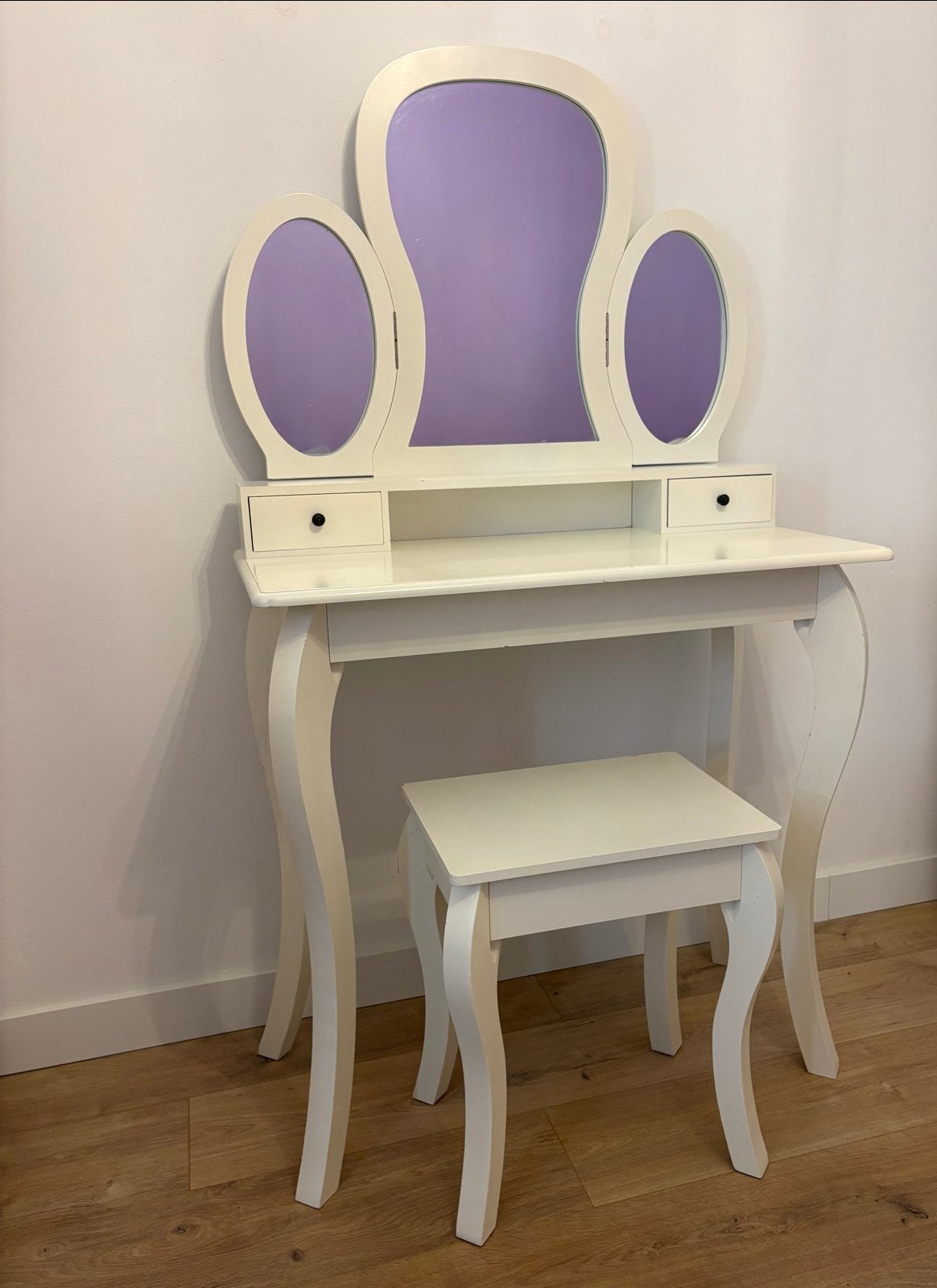 Kaptafel met spiegel en krukje - Wit, Ophalen, Gebruikt, 100 tot 150 cm, 50 tot 100 cm