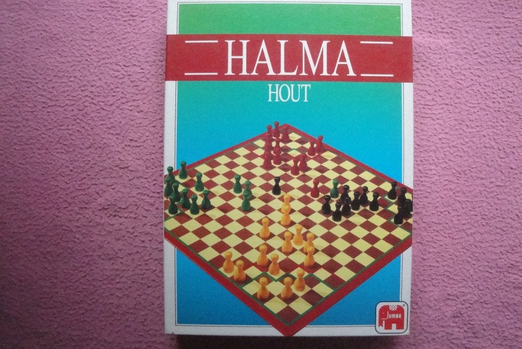 HALMA HOUT BORDSPEL VAN JUMBO 1 tot 4 spelers 3,50euro., Een of twee spelers, Ophalen of Verzenden, Gebruikt, Reisspel