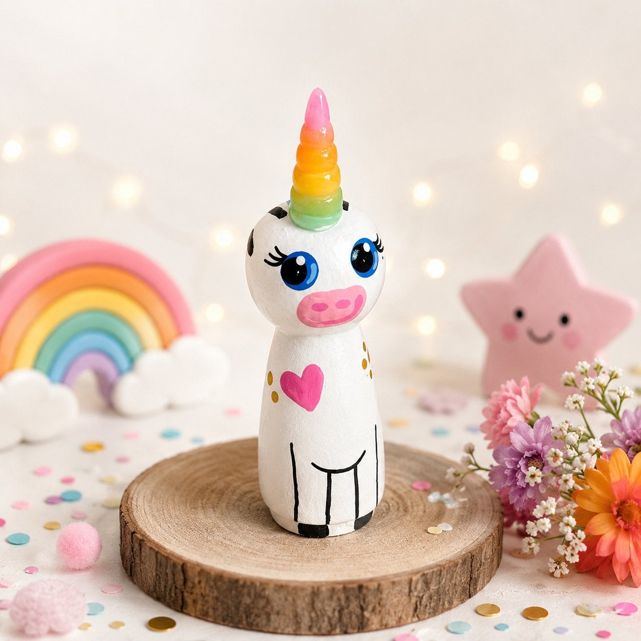Houten Unicorn Pegdolls - Handgeschilderde Eenhoorn Poppetje, Kinderen en Baby's, Overige typen, Nieuw, Ophalen of Verzenden, Mies en Hout