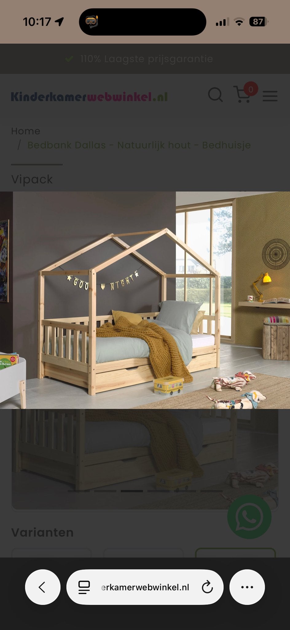 Vipack kinderbed Dallas - Natuurlijk hout - Bedhuisje, Ophalen, Gebruikt, 90 cm, 200 cm