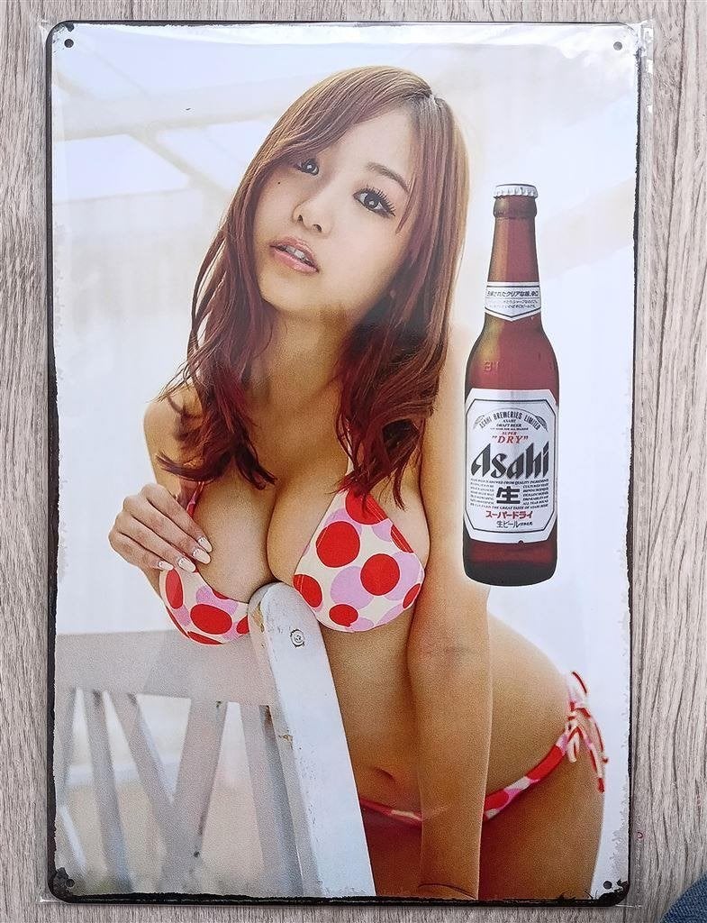 ASAHI Japan Bier Sexy Model Metalen Bar Wandbord, Verzenden, Nieuw, Reclamebord, Plaat of Schild, Overige merken