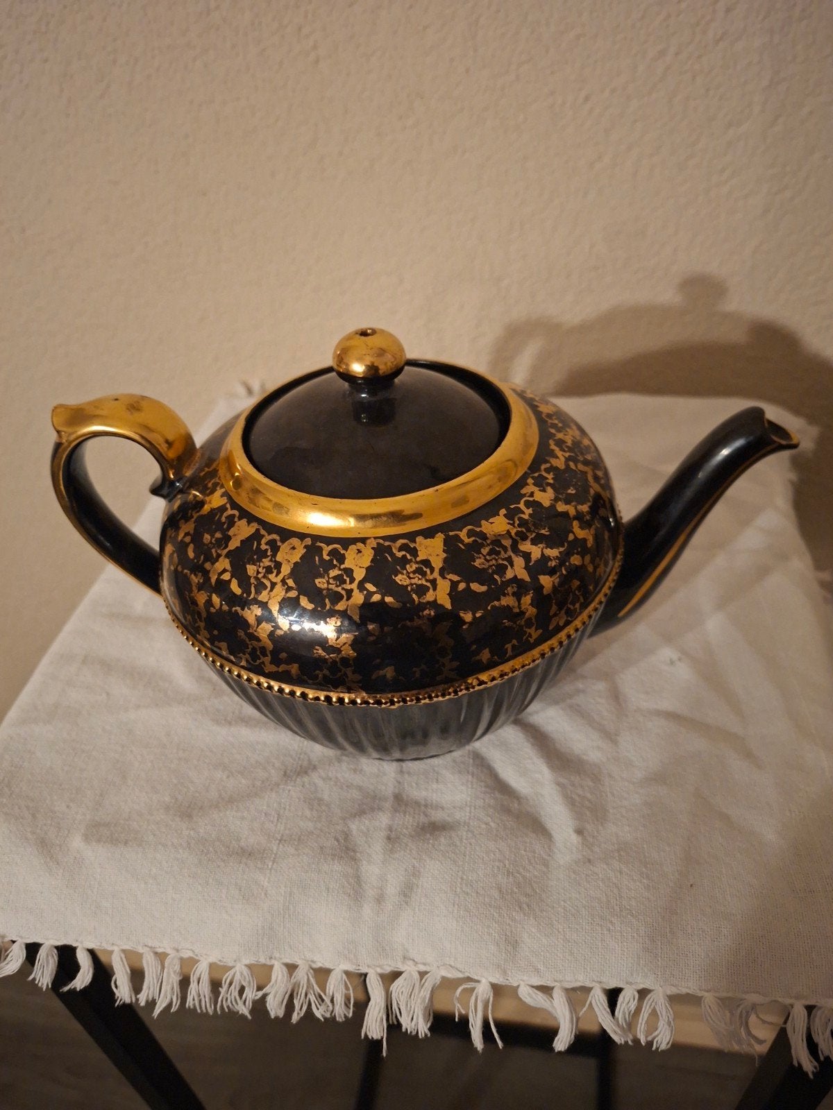 Antieke Gibsons England Black Gold Chintz Theepot c.1920, Ophalen of Verzenden