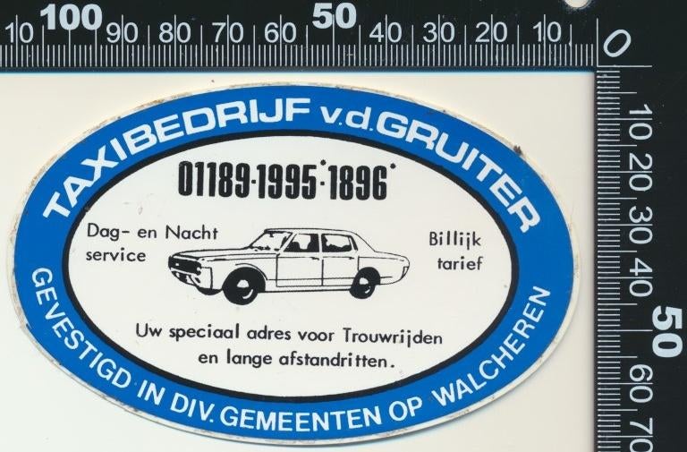 Sticker: Taxibedrijf vd Gruiter - Walcheren, Ophalen of Verzenden, Zo goed als nieuw, Bedrijf of Vereniging