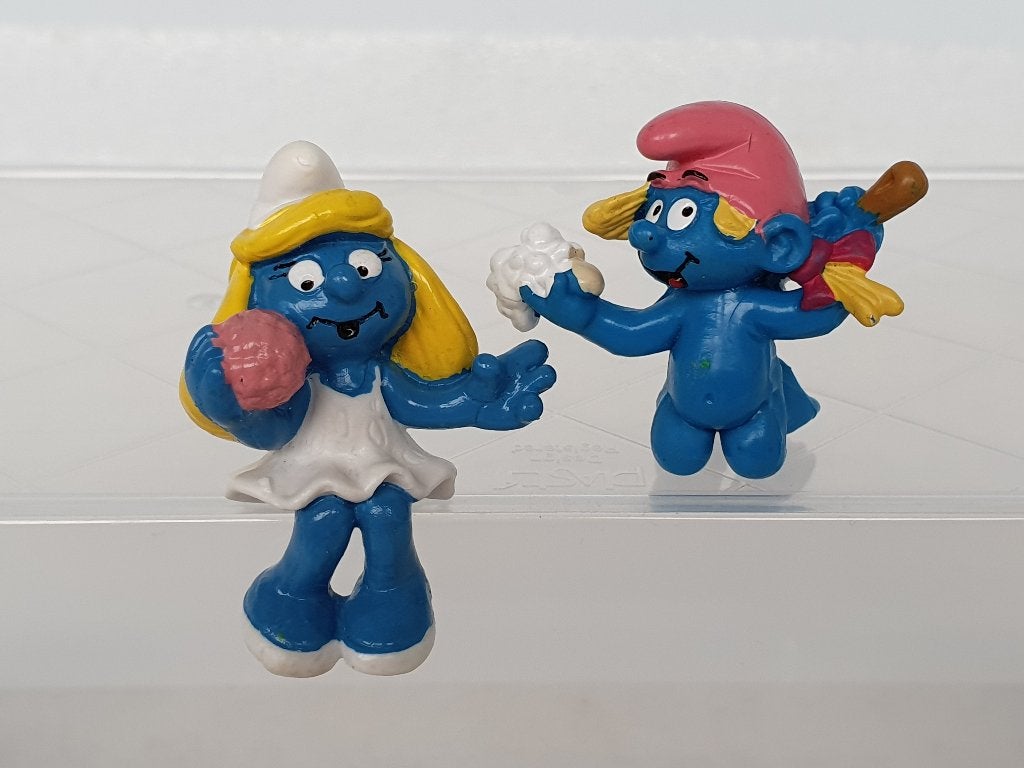 Lot van 2 Smurfen (Schleich, Quick promo), Ophalen of Verzenden, Gebruikt, Verschillende Smurfen, Poppetje, Figuurtje of Knuffel