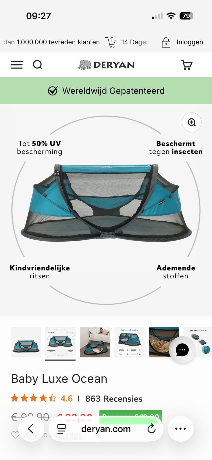 Deryan reisbedje voor kleintjes, Ophalen, Zo goed als nieuw, Reisbedje