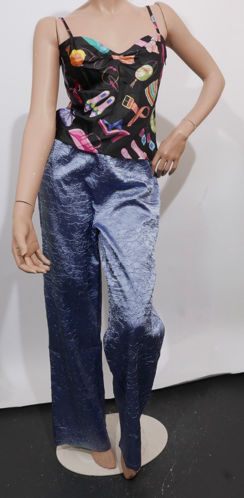 STUDIO AMAYA paars/ blauwe Crinkle pants maat M ZGAN, Ophalen of Verzenden, Zo goed als nieuw, Paars, Lang