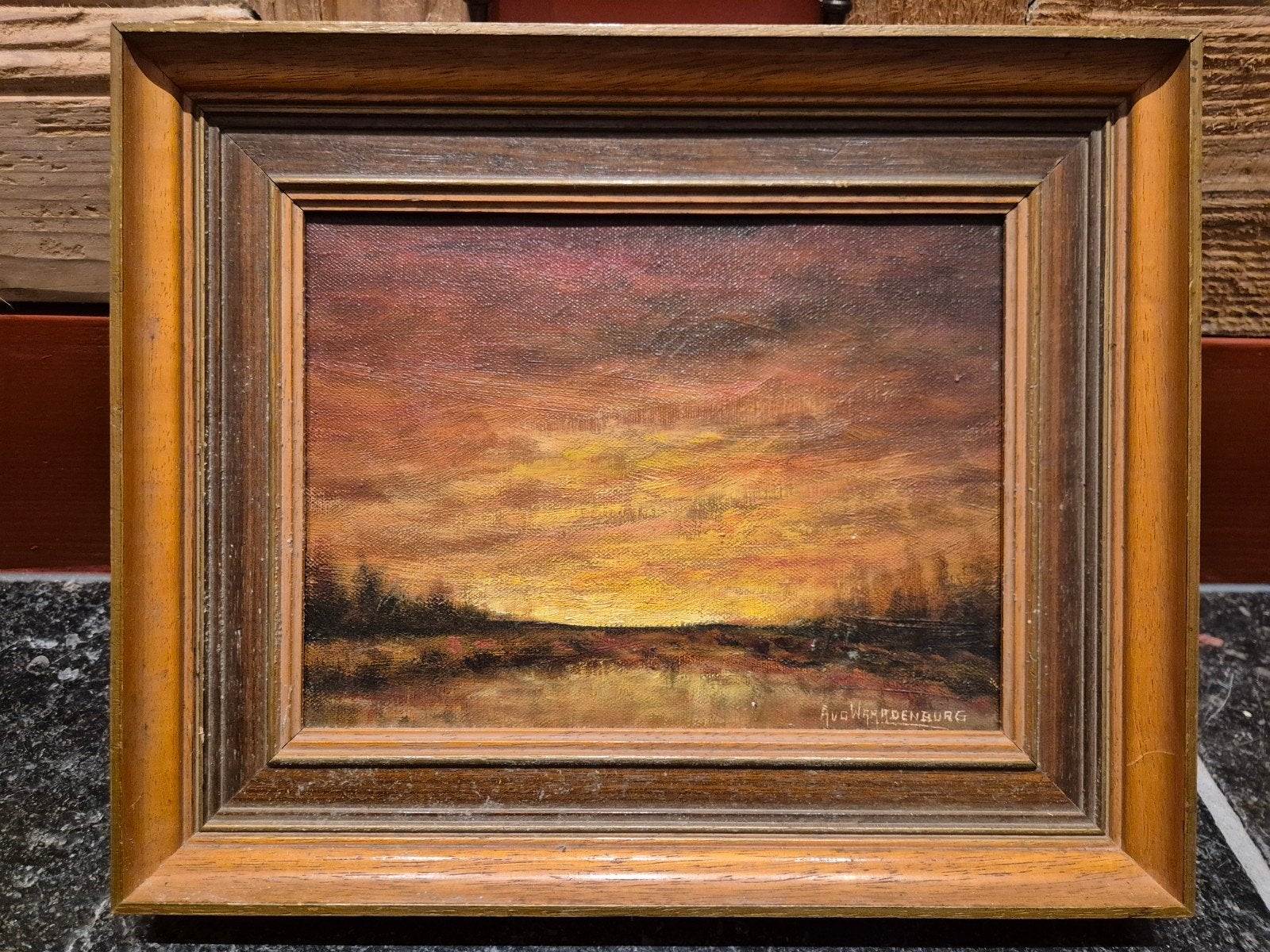antiek/vintage schilderij Aug. van Waardenburg - Landschap, Doek, Realistisch, Ophalen of Verzenden, Landschap