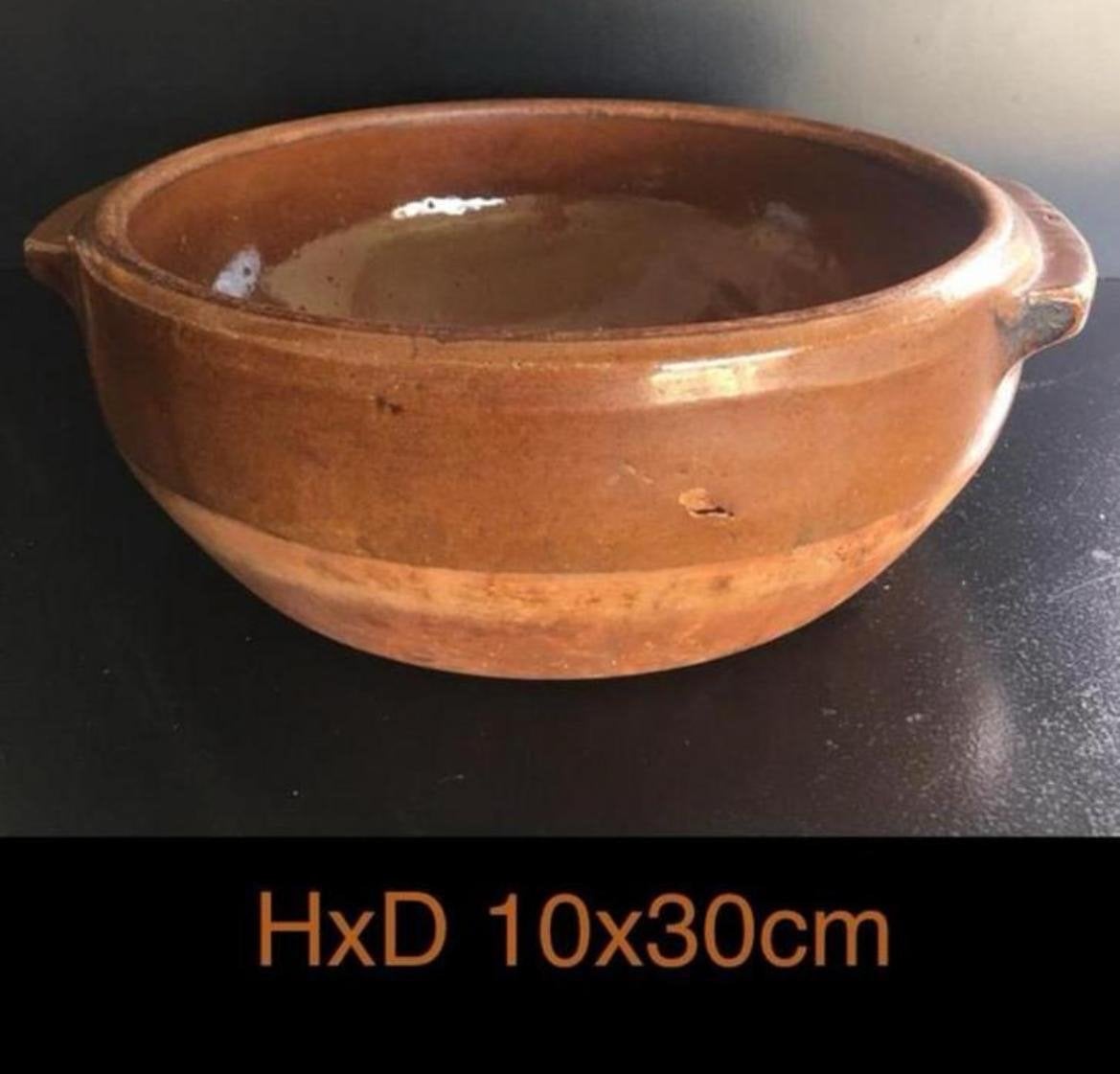 Vintage aardewerk/terracota braadschotel oven bruin 10x30cm, Ophalen, Zo goed als nieuw, Overige materialen, Overige typen