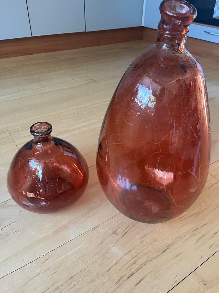 Vintage bruine glazen vazen set, Ophalen of Verzenden