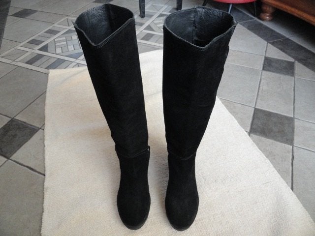 Footwork Suede Lederen Zwarte Lange Laarzen Maat 41(40), Hoge laarzen, Verzenden, Zwart, Zo goed als nieuw