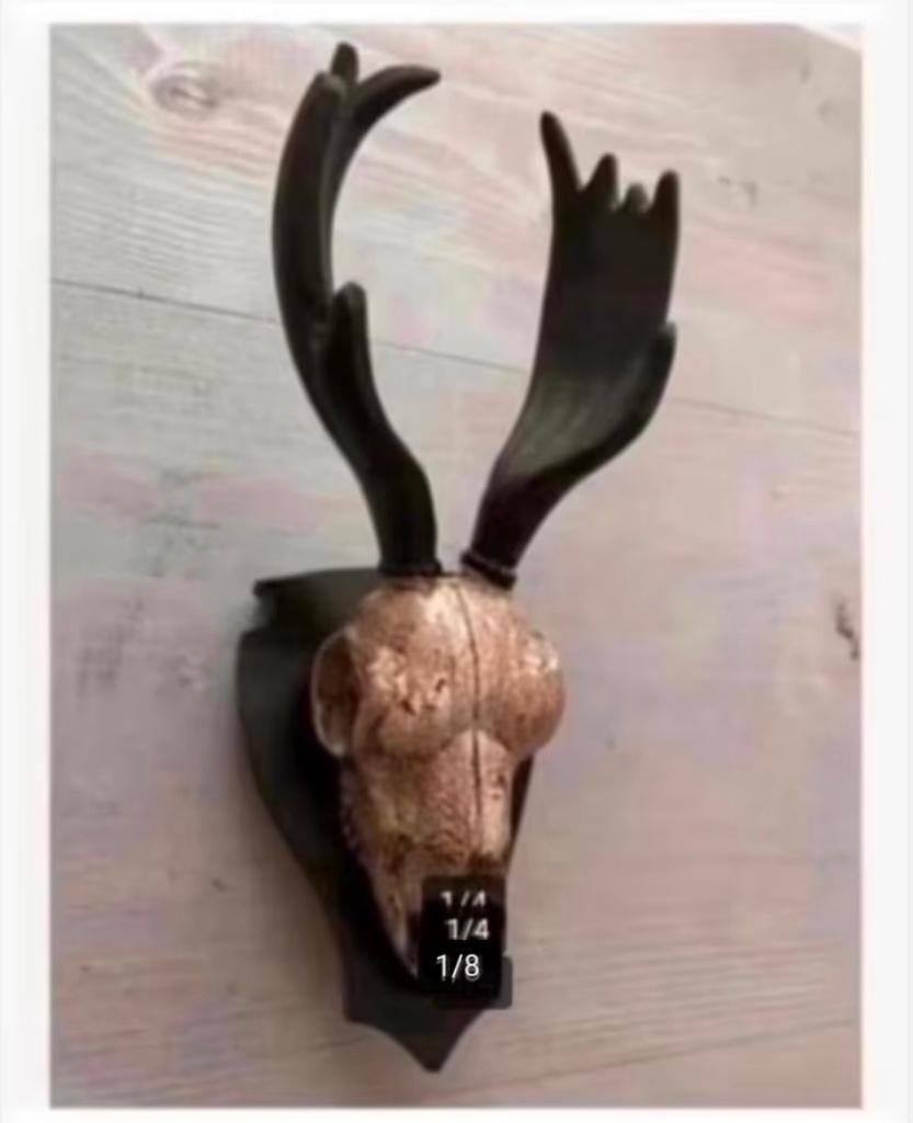 2 Polyresin schedel eland of bok buiten binnen op plaat, Antiek en Kunst, Kunst | Beelden en Houtsnijwerken, Ophalen of Verzenden