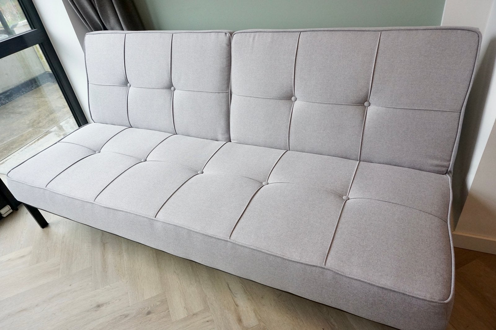 Slaapbank Orevad lichtgrijs 198*120cm uitgeklapt, Ophalen, Tweepersoons, Zo goed als nieuw, 120 cm