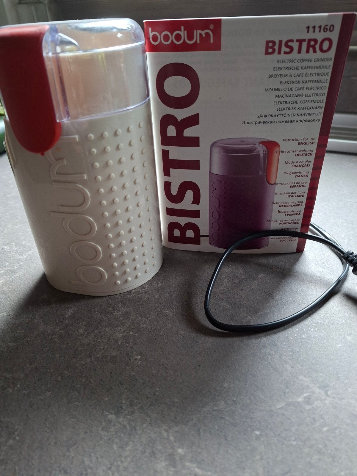 Bodum Bistro elektrische koffiemolen beige, Overige modellen, Zo goed als nieuw, 2 tot 4 kopjes, Koffiebonen