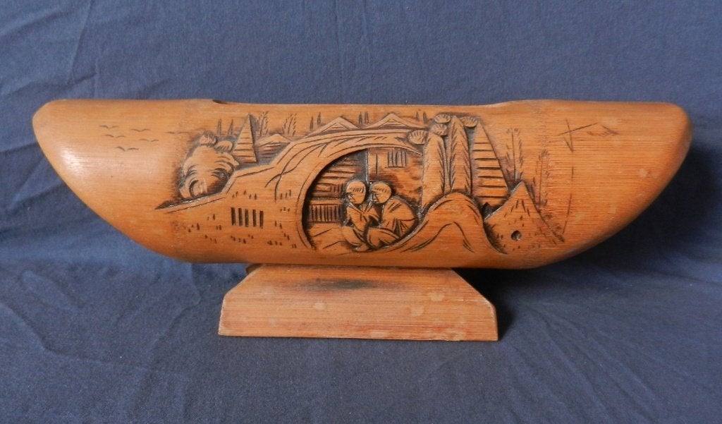 Bamboe snijwerk met figuren China penseelhouder? speaker?, Antiek en Kunst, Hout, Bruin, Overige typen, Gesneden