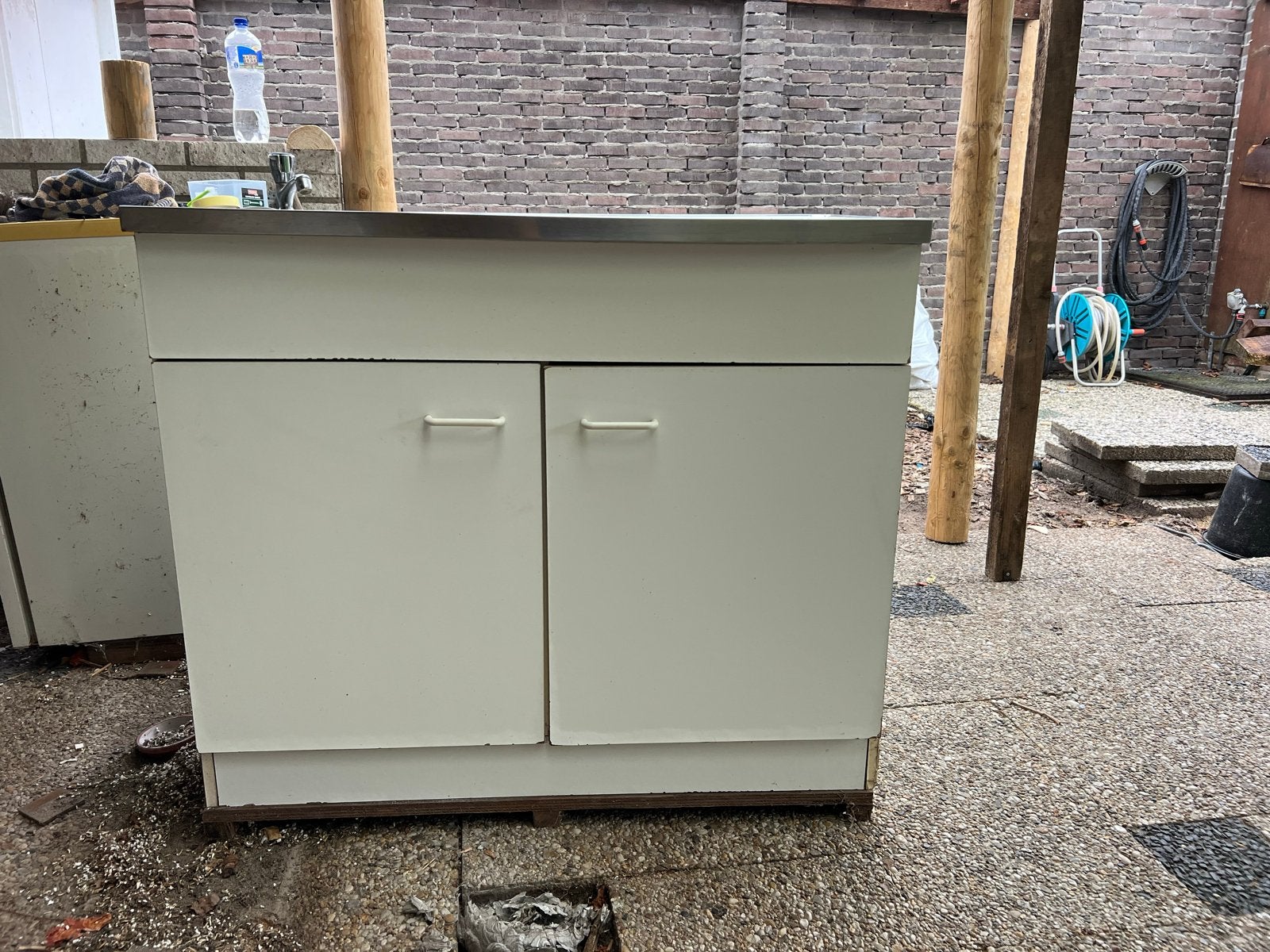 Witte onderkast met RVS spoelbak en kraan, Ophalen, Gebruikt, Wit, Overige typen