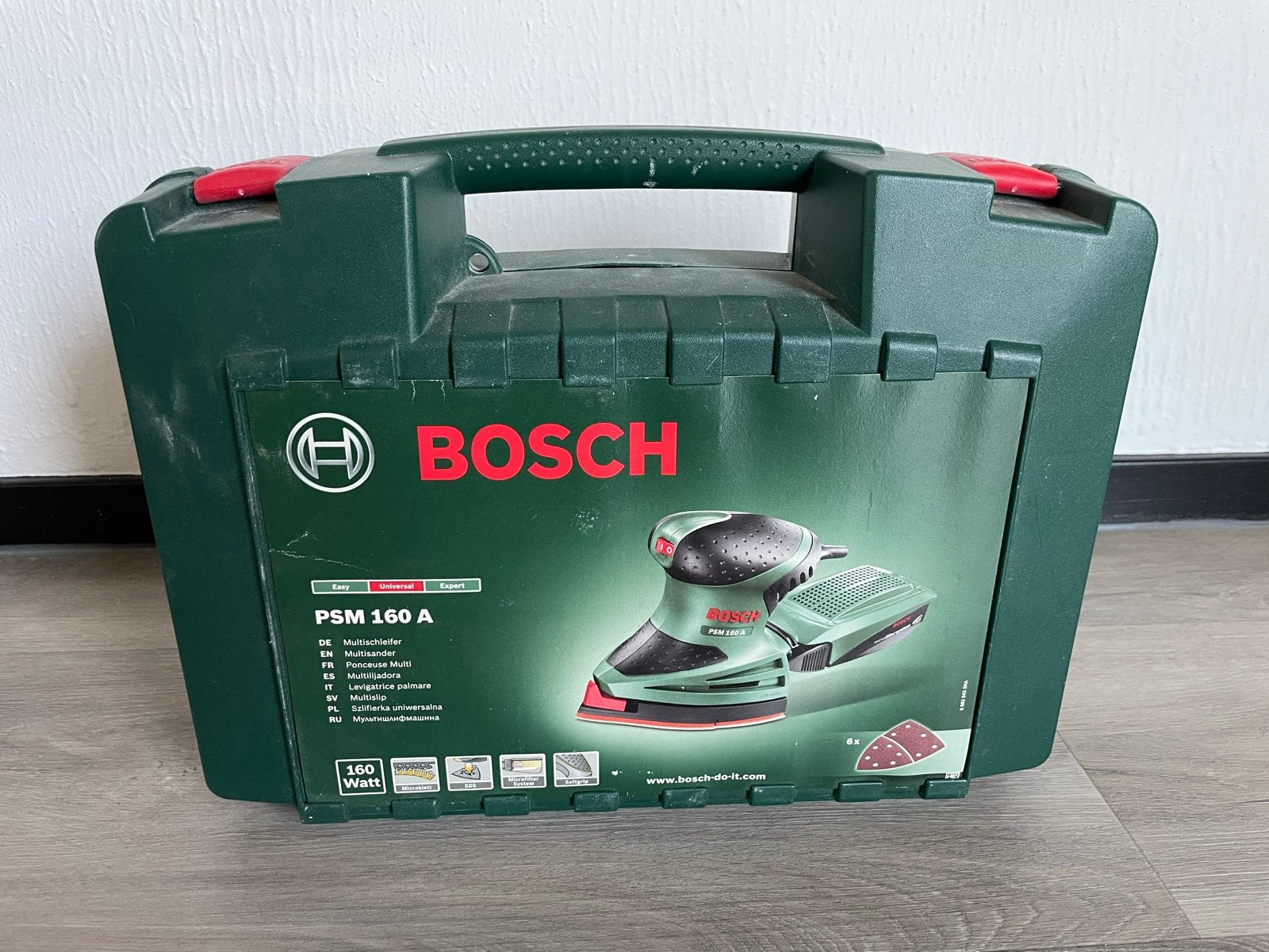 Bosch PSM 160 A schuurmachine met opvang en microfilter, Ophalen, Gebruikt, Minder dan 600 watt, Overige typen