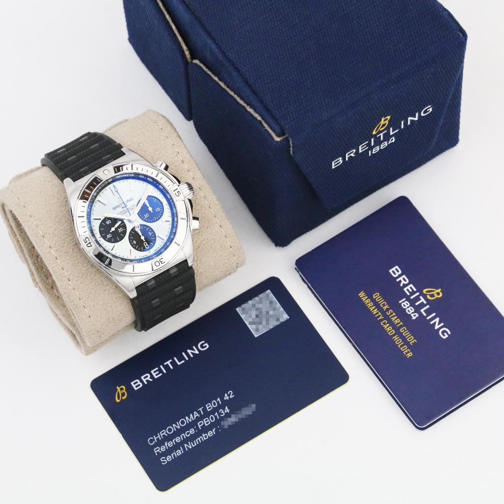 Breitling Chronomat Platinum Ice Blue 42 (Zeer goed/ 2022), Staal, Breitling, Polshorloge, Kunststof