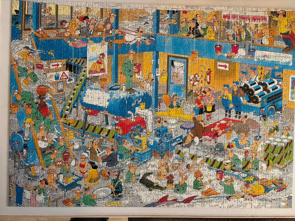 Jan van Haasteren puzzel De lekkage 1000 stukjes, Ophalen of Verzenden, 500 t/m 1500 stukjes, Zo goed als nieuw, Legpuzzel