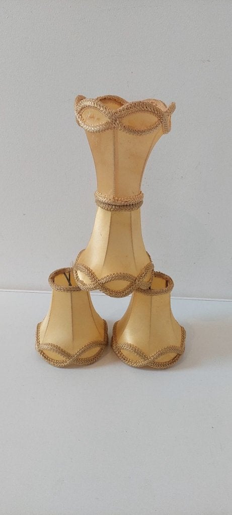 4x Vintage boudoir klemkapjes lamp kap. kroonluchter H13 cm, Eu, Gebruikt, Rond, Ophalen of Verzenden
