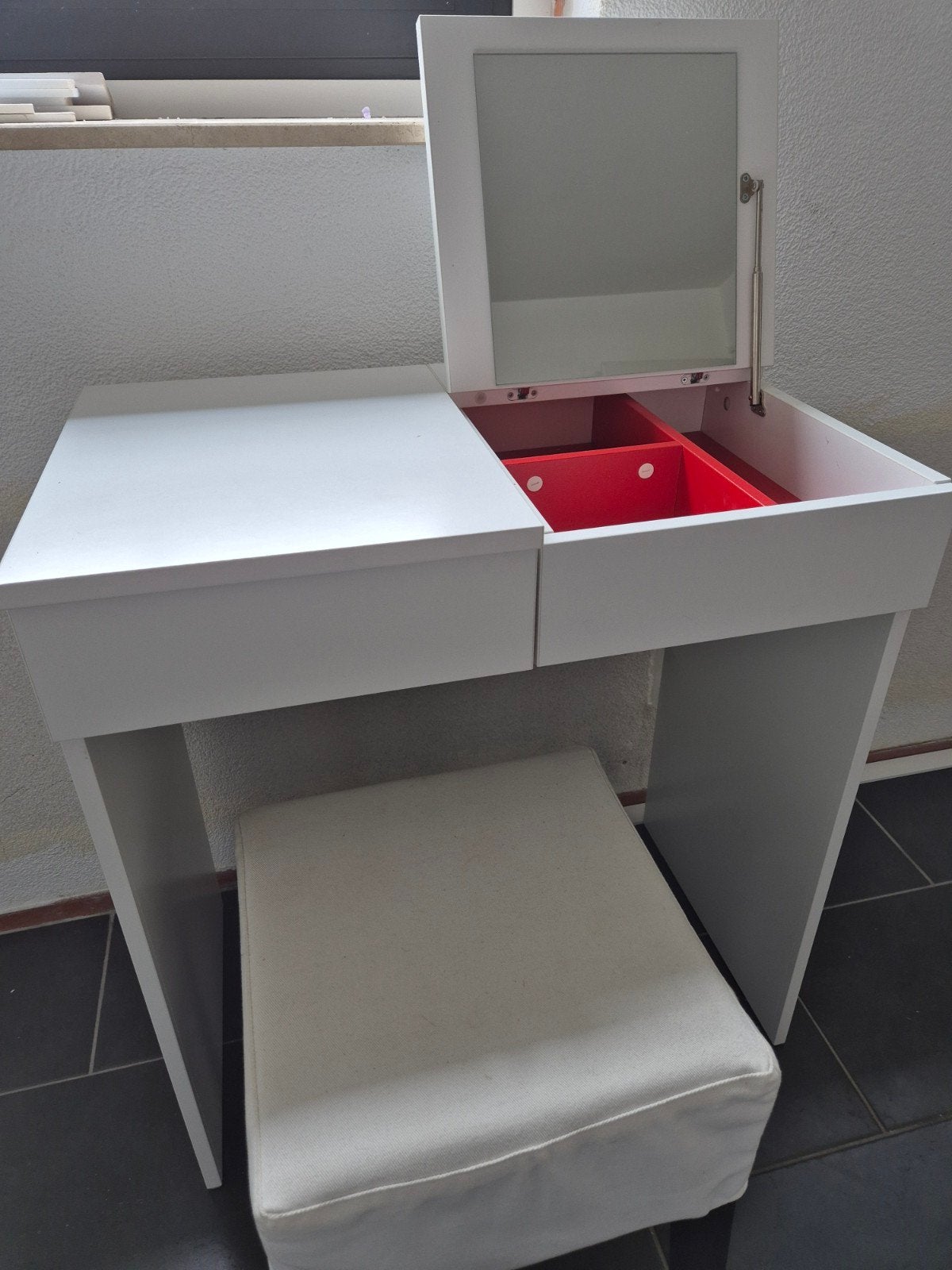 Witte kaptafel met spiegel en krukje, Ophalen, Gebruikt, 50 tot 100 cm, Minder dan 100 cm