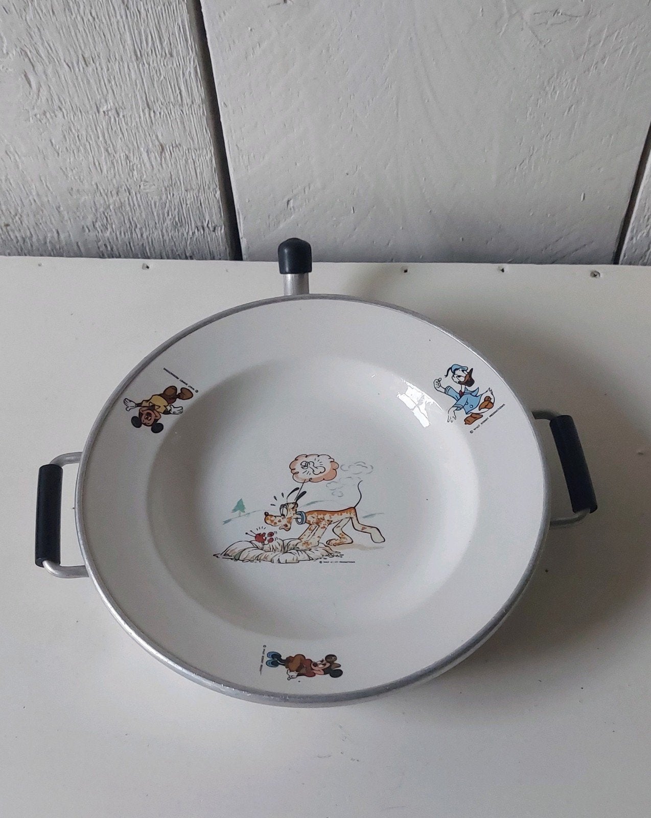 Vintage Disney warmhoudbordje warmwaterbordje kruik met bord, Verzamelen, Ophalen of Verzenden, Mickey Mouse, Gebruikt, Servies
