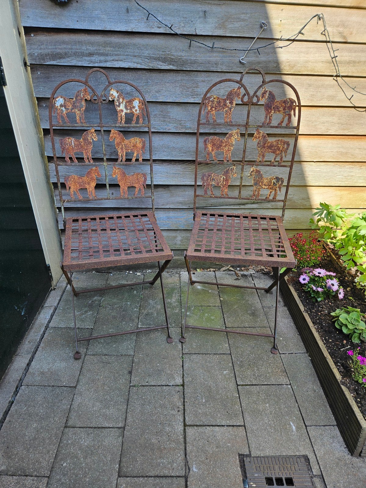 Set van 2 prachtige smeedijzeren tuinstoelen, Tuin en Terras, Tuinbanken, Ophalen, Gebruikt, Metaal