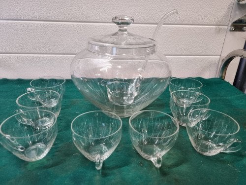 bowlpot met 8 kopjes antiek jaren 1970, Ophalen of Verzenden, 'T Olde Gre-j, Info@toldegrej.nl, Endepoelstraat 20f Didam