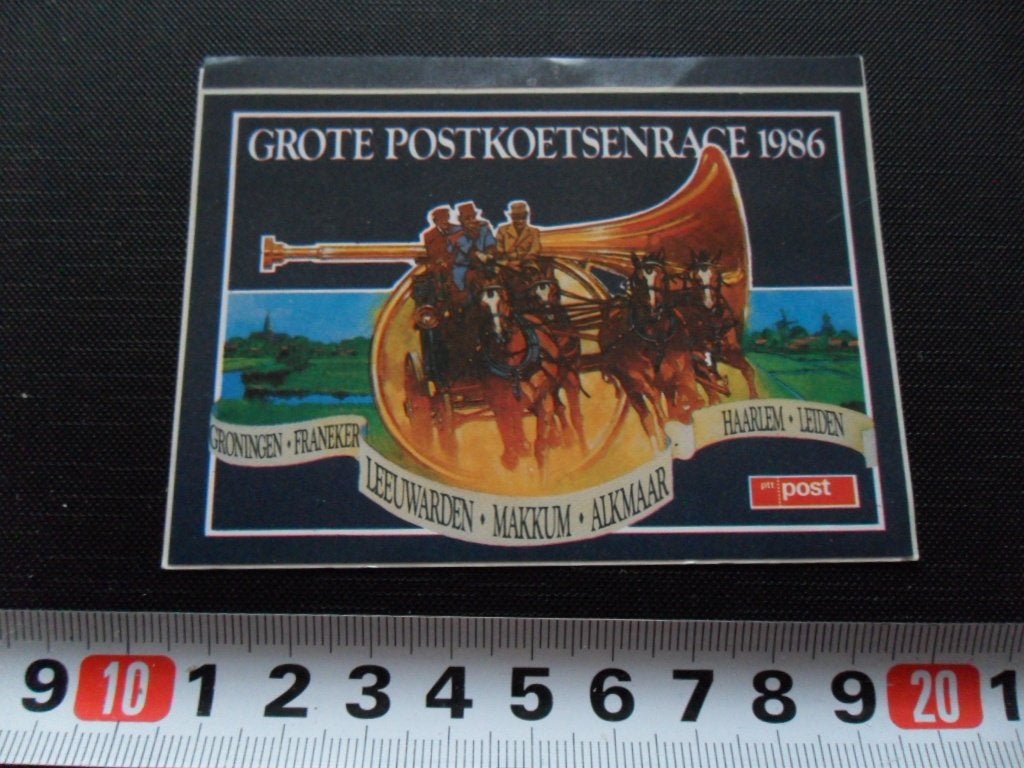 sticker PTT POST Grote Postkoetsenrace 1986 Groningen Franek, Verzamelen, Ophalen of Verzenden, Zo goed als nieuw