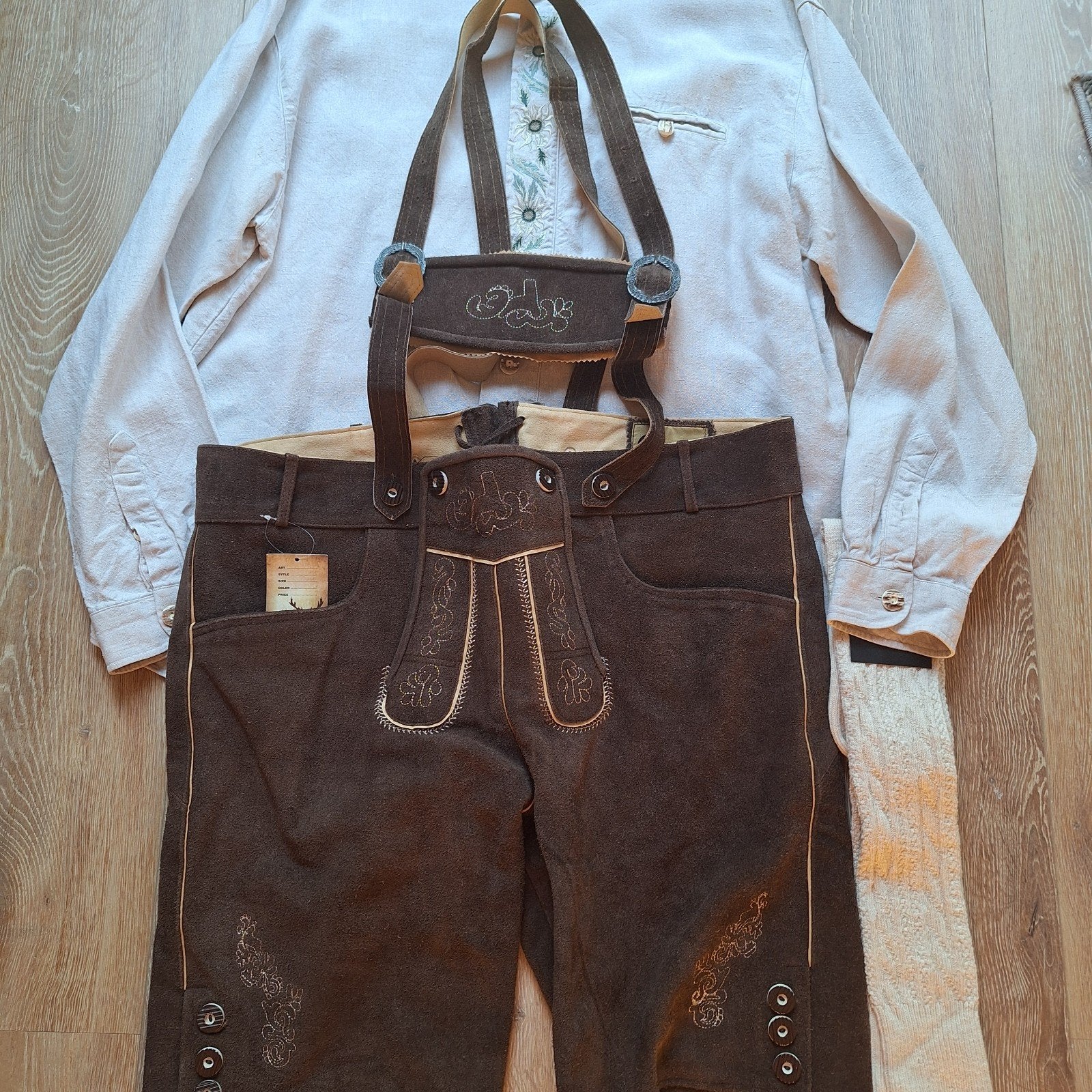 Lederhose 58 trachten overhemd kousen oktoberfeest, Ophalen of Verzenden, Zo goed als nieuw, Maat 56/58 (XL)