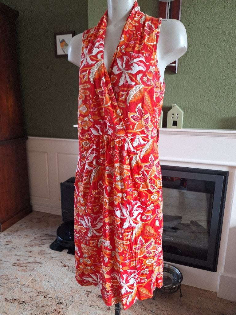 River Woods rood oranje roze jurk met zakken XL, Verzenden, River Woods, Maat 46/48 (XL) of groter, Zo goed als nieuw