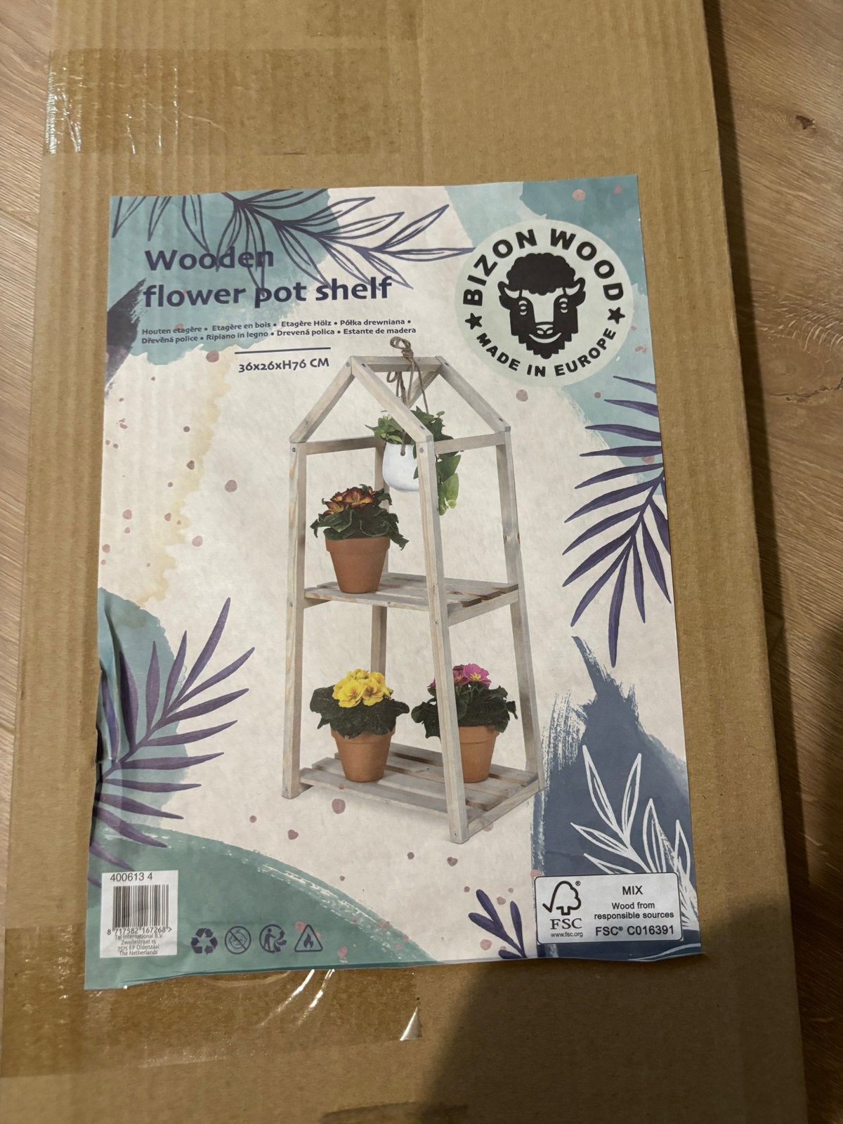 Nieuwe Houten Bloempot Etagère - 36x26xH76 CM, Tuin en Terras, Minder dan 60 cm, Nieuw, Ophalen of Verzenden, Binnen