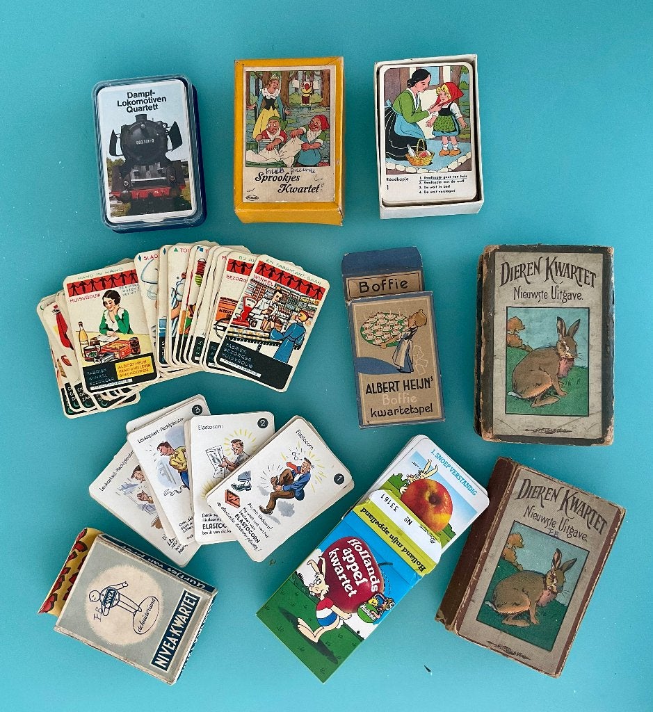 zeven doosjes met compleet kwartetspel, collector's item, Ophalen of Verzenden, Gebruikt, Kwartet(ten)