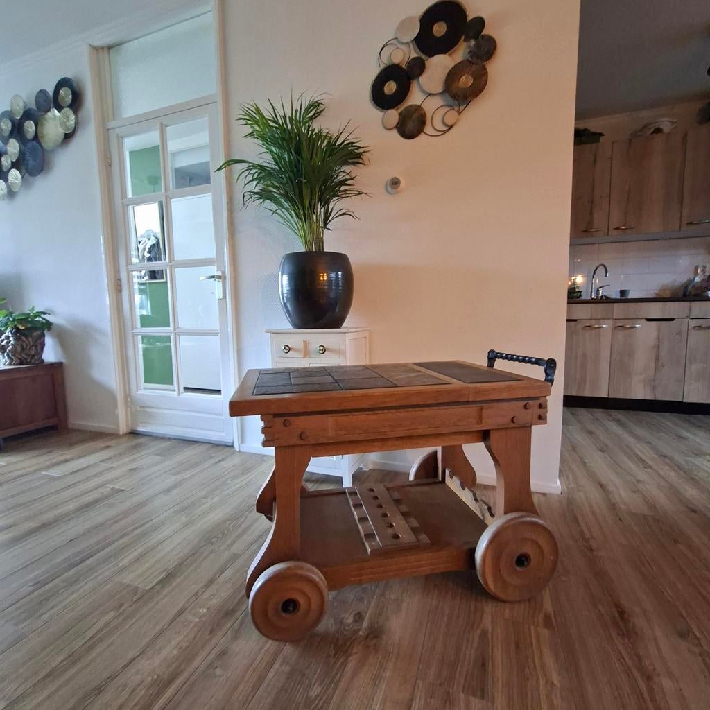 Vintage houten serveerwagen barbequewagen tafel, Antiek en Kunst, Antiek | Meubels | Tafels, Ophalen
