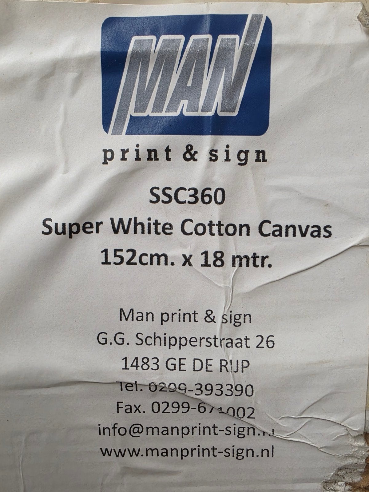 SSC360 Super Wit Katoenen Canvas Glanzend 152cm x 18m, Ophalen of Verzenden, Overige typen