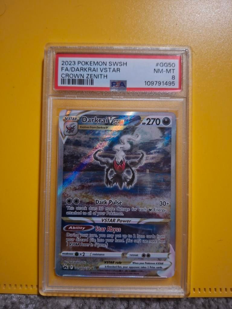 Darkrai VSTAR GG50/GG70 PSA 8 - Crown Zenith Pokémon Zenith, Ophalen of Verzenden, Zo goed als nieuw, Losse kaart, Foil