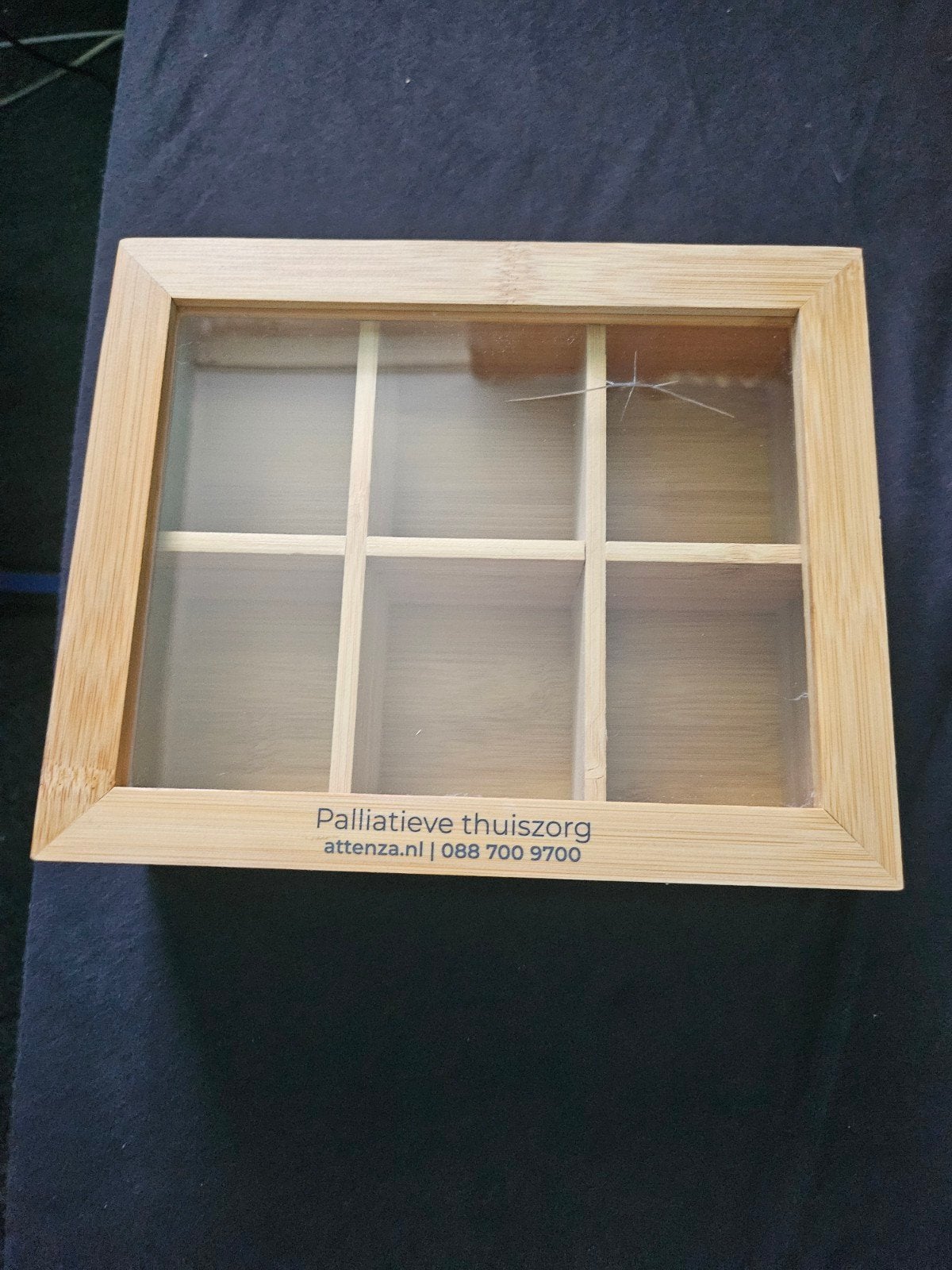 Bamboe theedoos met 6 vakken en glazen deksel, Minder dan 50 cm, Gebruikt, Glas, Minder dan 50 cm