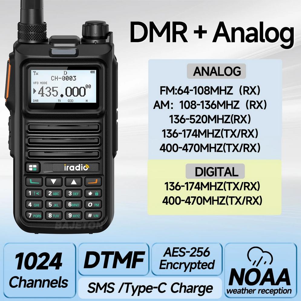 Iradio DM-UV4R DMR Analoog + DMR + AES 256 Crypto, Telecommunicatie, Verzenden, Zo goed als nieuw