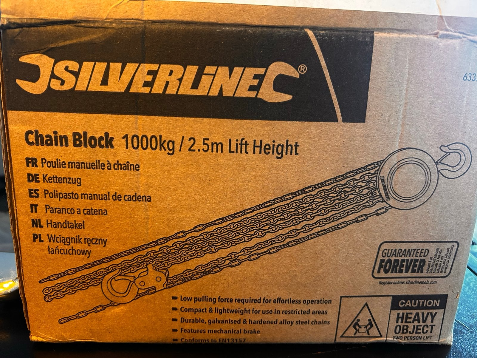 Silverline Kettingtakel 1000kg / 2.5m Hefhoogte, Ophalen of Verzenden, Nieuw, Handmatig