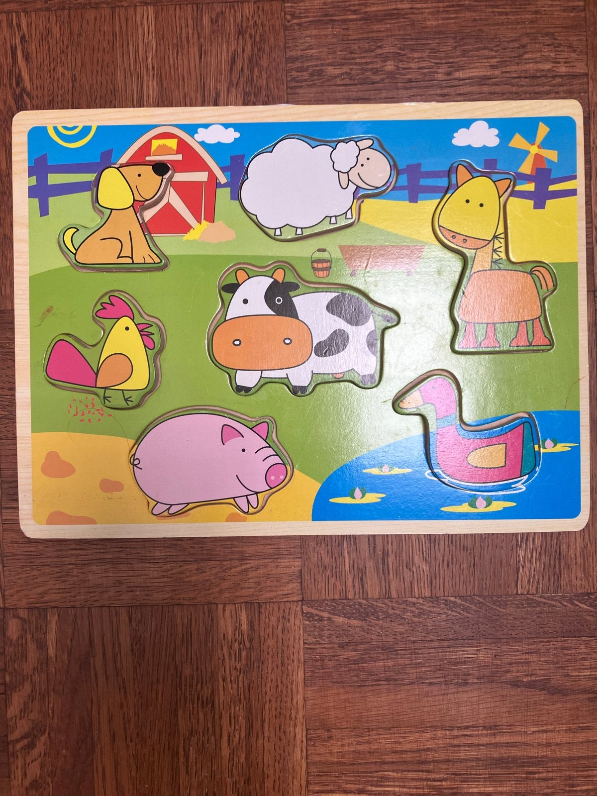 Houten boerderij dieren puzzel voor baby's en peuters, Ophalen of Verzenden, Gebruikt, Overige typen