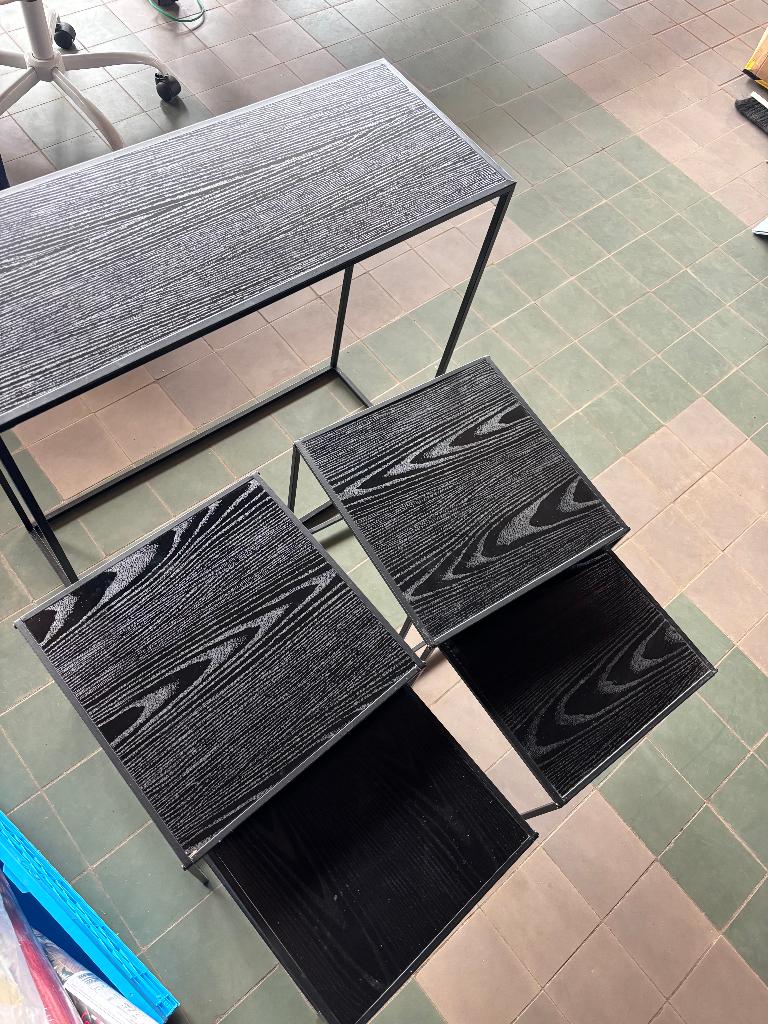 Zwarte bijzettafels en sidetable metaal MDF industrieel, Huis en Inrichting, Tafels | Sidetables, Ophalen, 50 tot 100 cm, Overige materialen