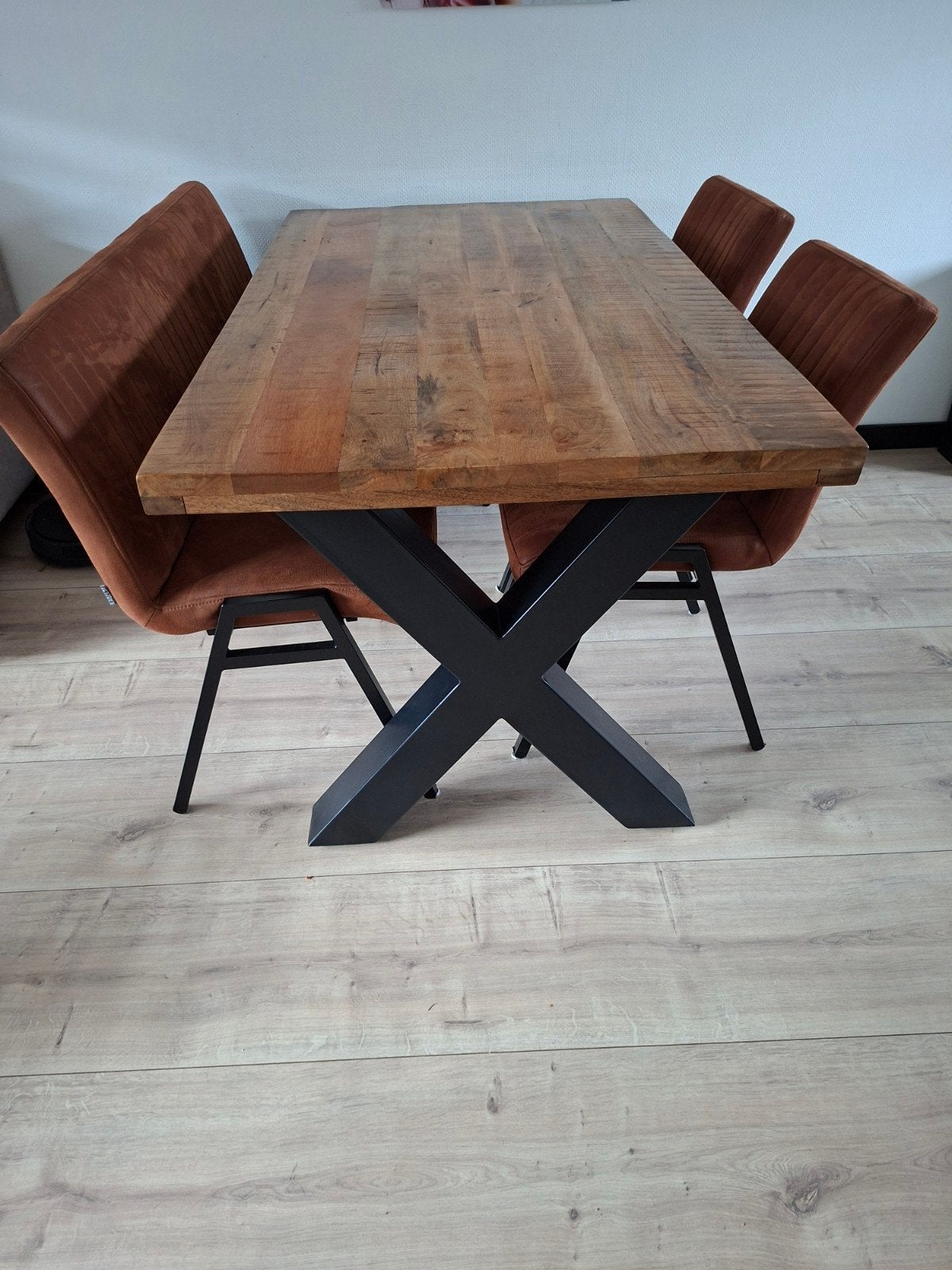 Eettafel set compleet met 2stoelen en bank - Zo goed als nie, Ophalen, Zo goed als nieuw, Industrieel, Modern, 4 tot 6 stoelen