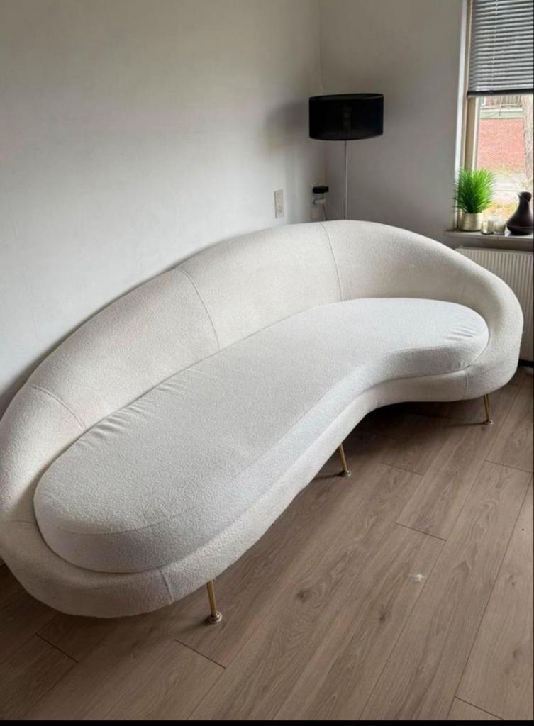 Stijlvolle Crèmekleurige Gebogen Bank - 2.50m, Huis en Inrichting, Banken | Sofa's en Chaises Longues, Ophalen, Driepersoons, Zo goed als nieuw