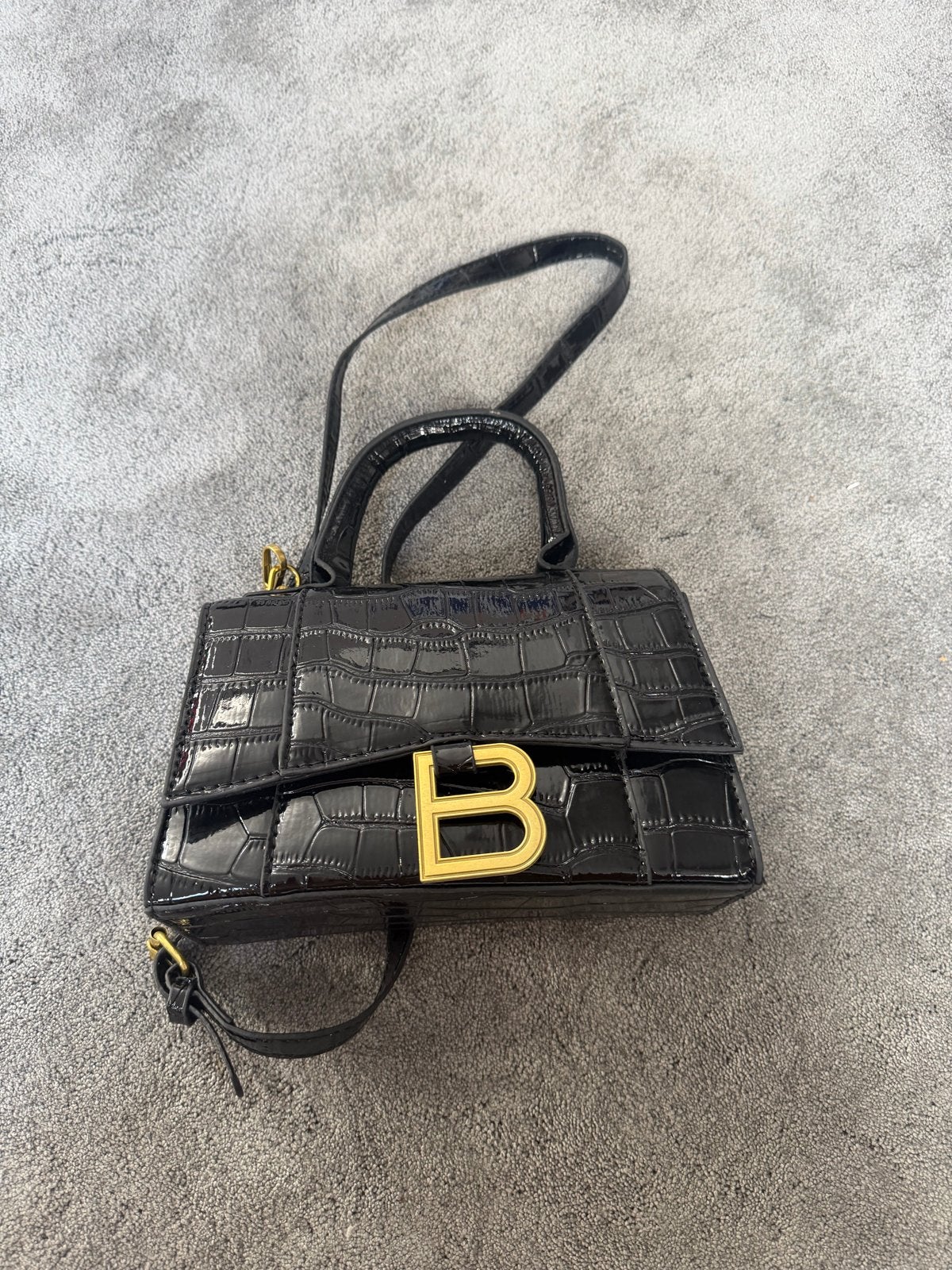 Balenciaga Hourglass Tas Zwart Krokodillenprint, Verzenden, Zo goed als nieuw, Zwart, Handtas
