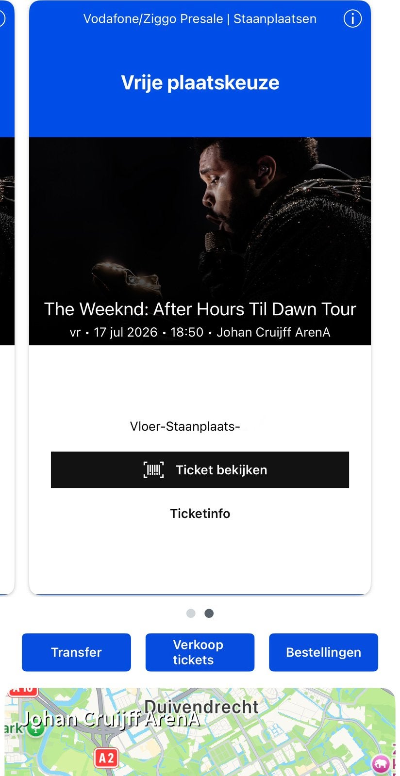 Tickets 2 Staanplaatsen The Weeknd Tour 17 Juli, Twee personen, Juli
