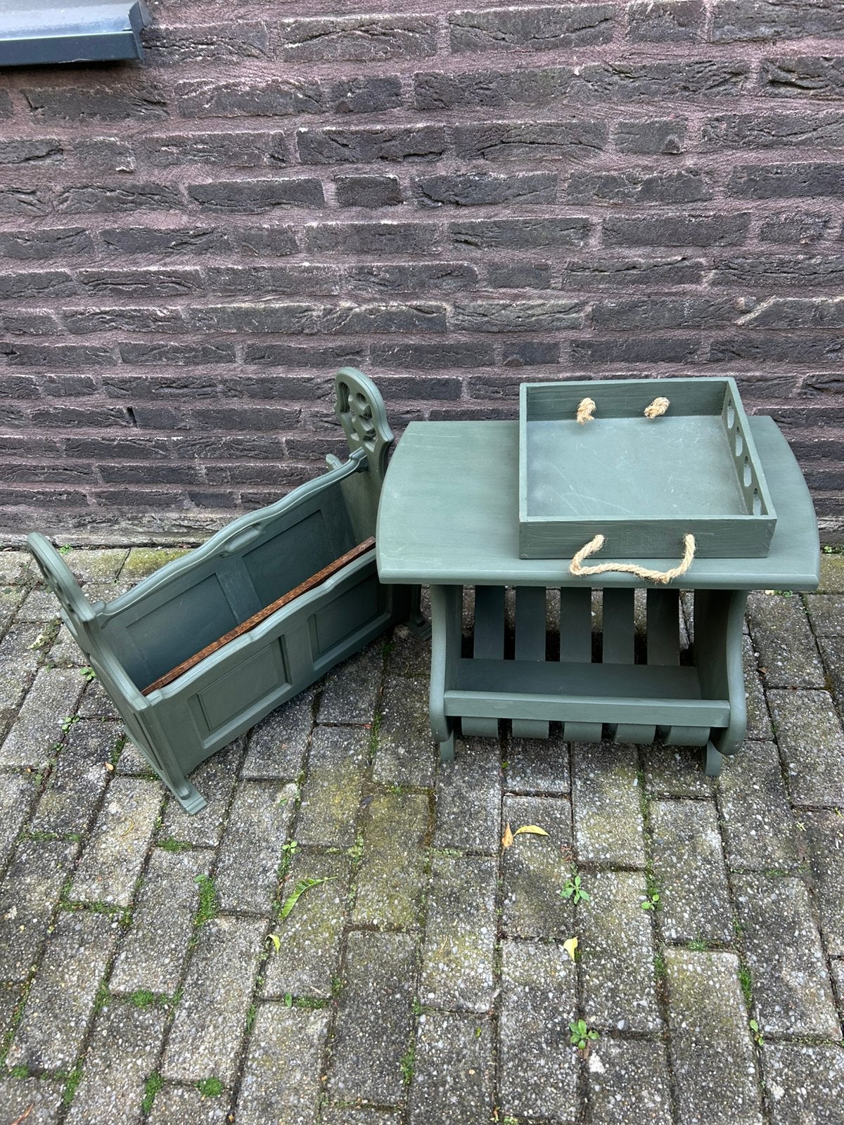 3-delige set lectuurbak, tafeltje en dienblad vintage, Ophalen of Verzenden