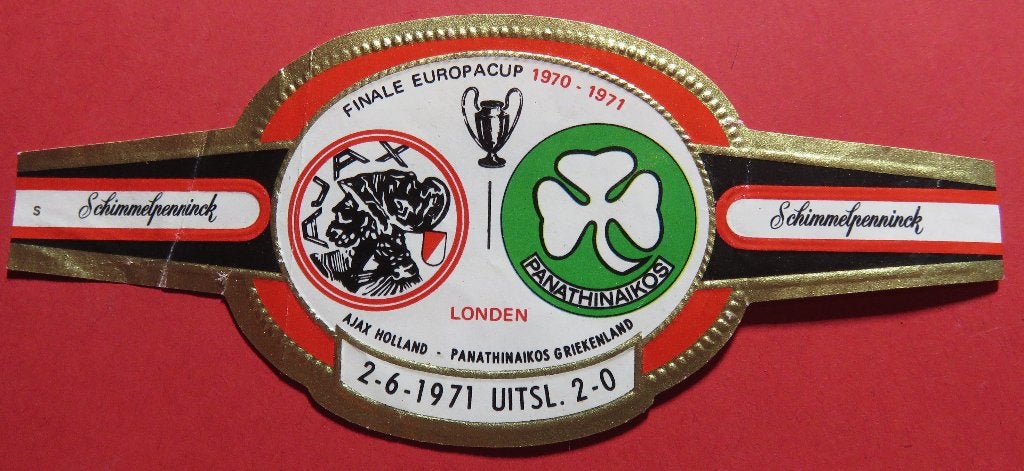 Sigarenbandje Finale Europacup 1970-71 AJAX- Panathinaikos, Verzamelen, Verzenden, Gebruikt, Sigarenbandjes