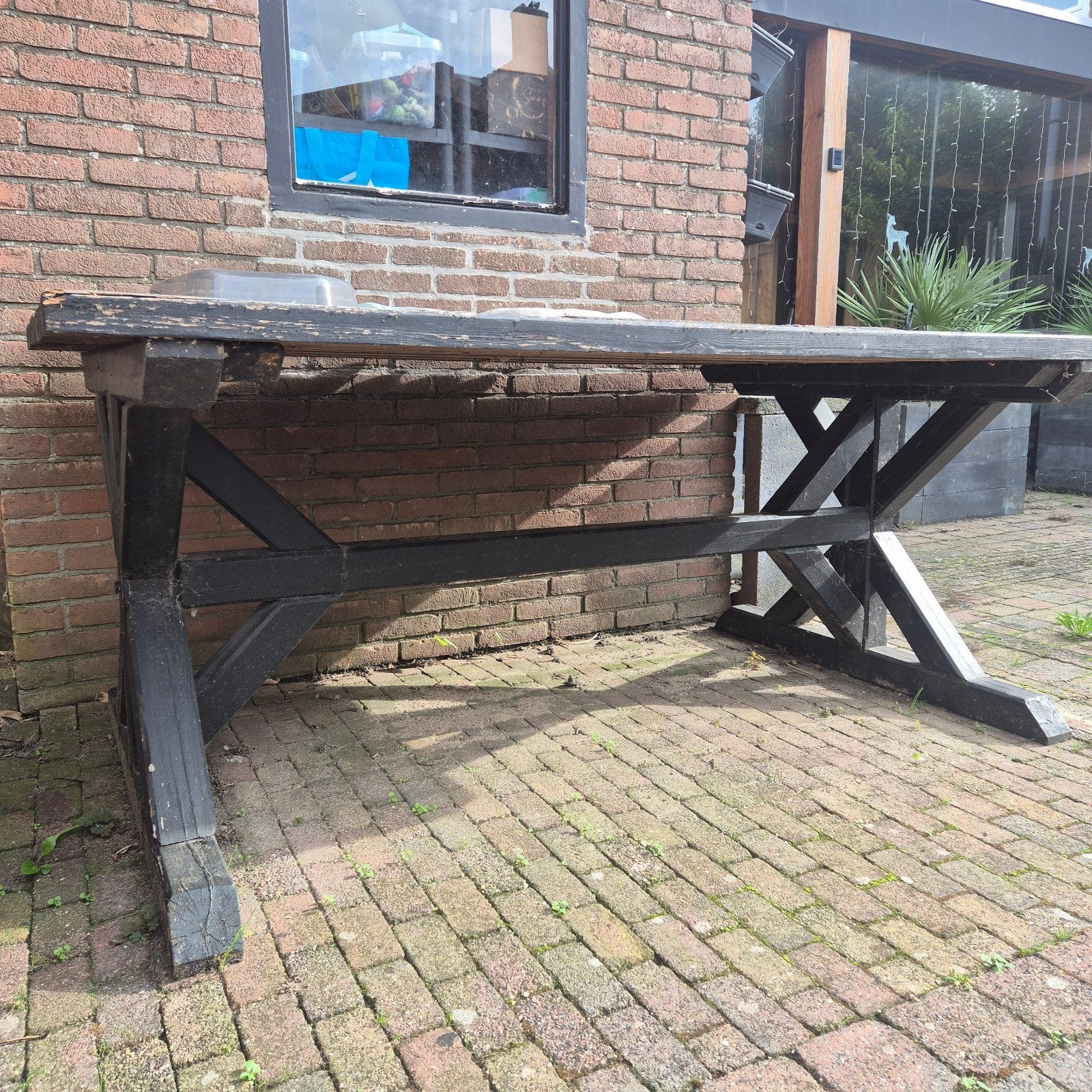 Robuuste houten tuintafel - Gebruikt, Tuin en Terras, Ophalen, Gebruikt, Rechthoekig, Hout